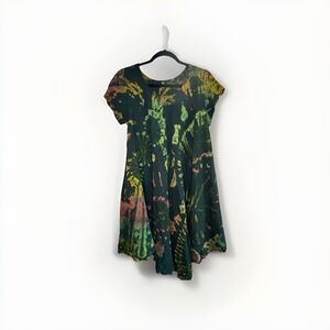 Tucan Green Tie-Dye Boho Short Dress Coverup One Size Rayon